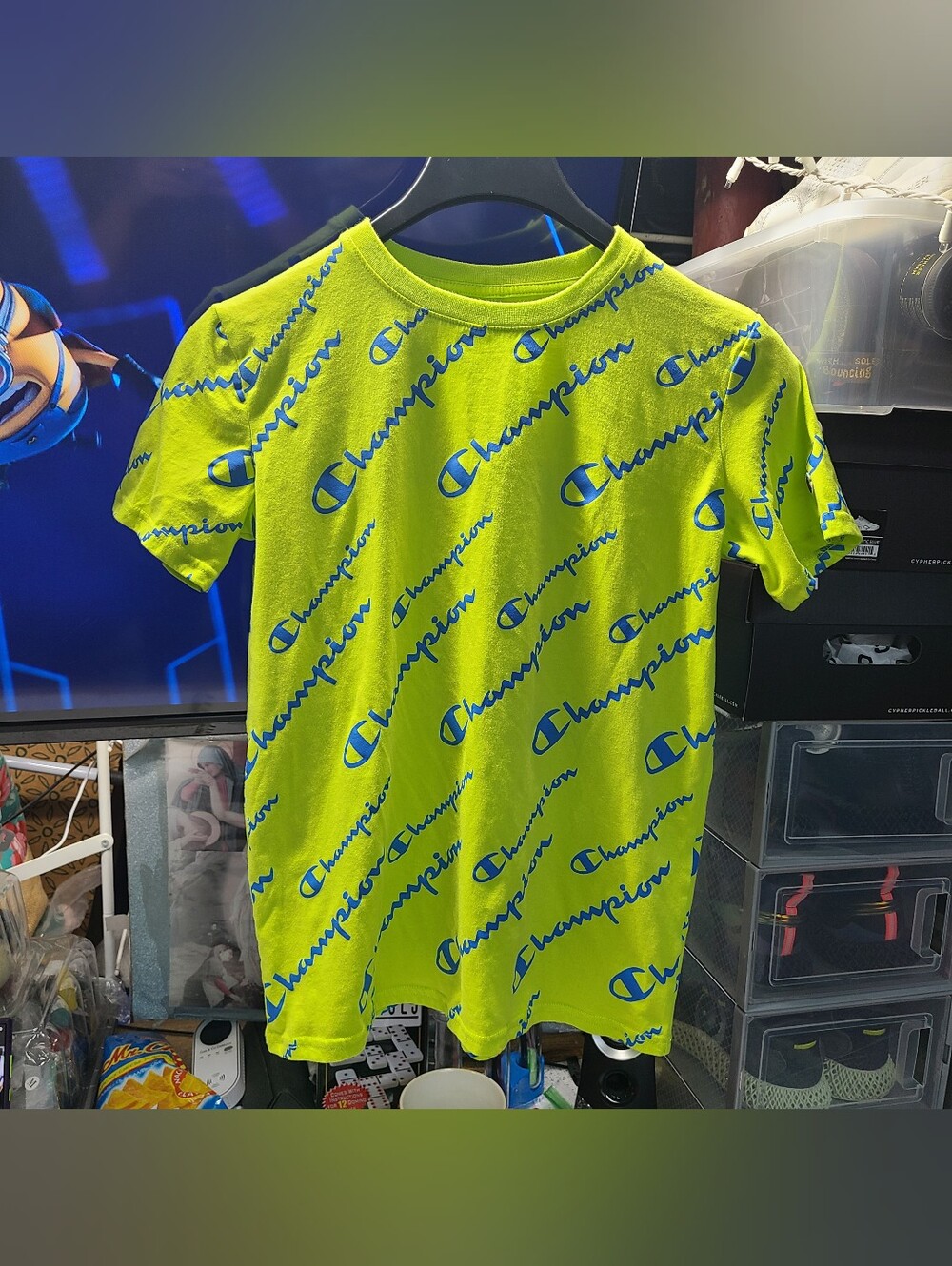 Champion Neon Lime Short-Sleeve Logo Tee